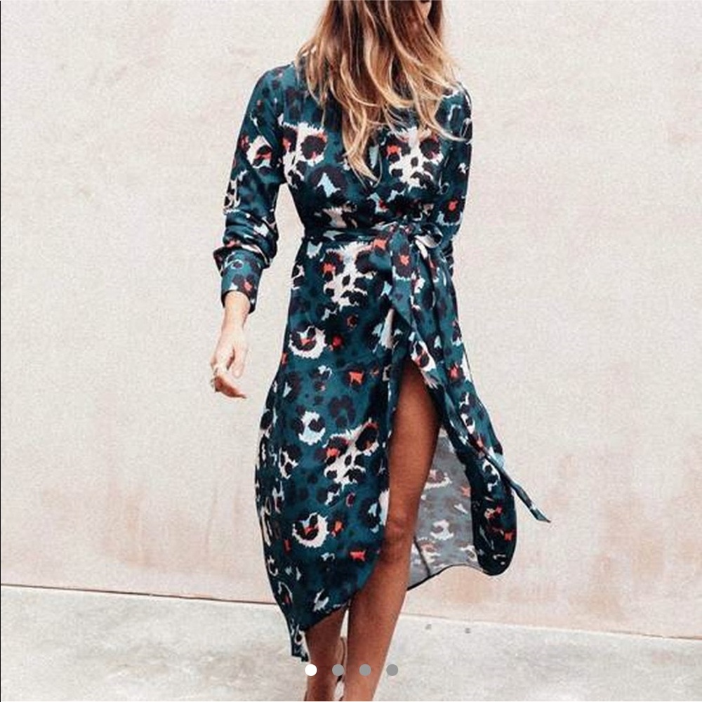 Green Leopard Wrap Dress